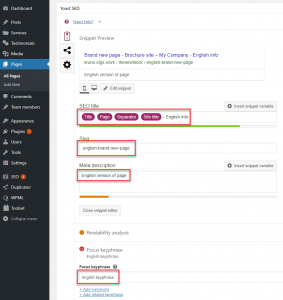 Давайте создадим страницу, добавим к ней некоторые SEO-атрибуты и переведем ее