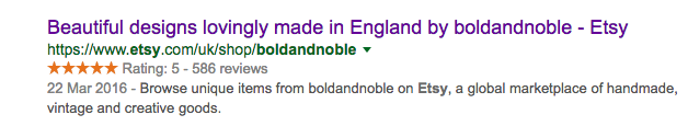 Магазин Bold and Noble's Etsy   в результатах Google: