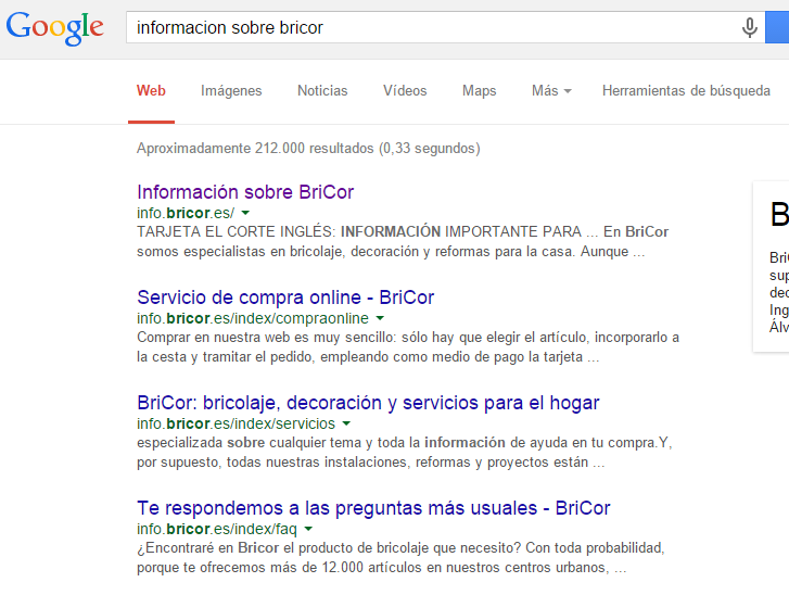 es </ title>», но страница загружается и индексирует «Información sobre BriCor»