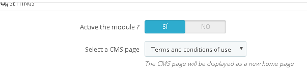 Как только мы указали, что хотим « Активировать модуль », и мы указали страницу содержимого, которая заменит главную страницу: